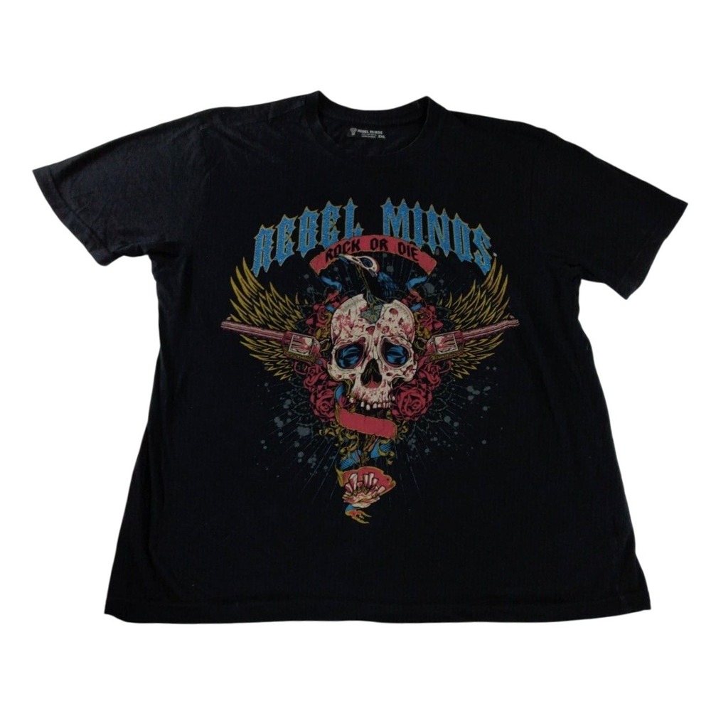 Rebel Minds T Shirt‎ Short Sleeve Cotton GRAPHICS W SKULL Size 2XL Black